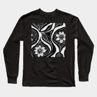 Black and White Vintage Floral Cottagecore Gothic Romantic Flower Peony Rose Leaf Design Long Sleeve T-Shirt